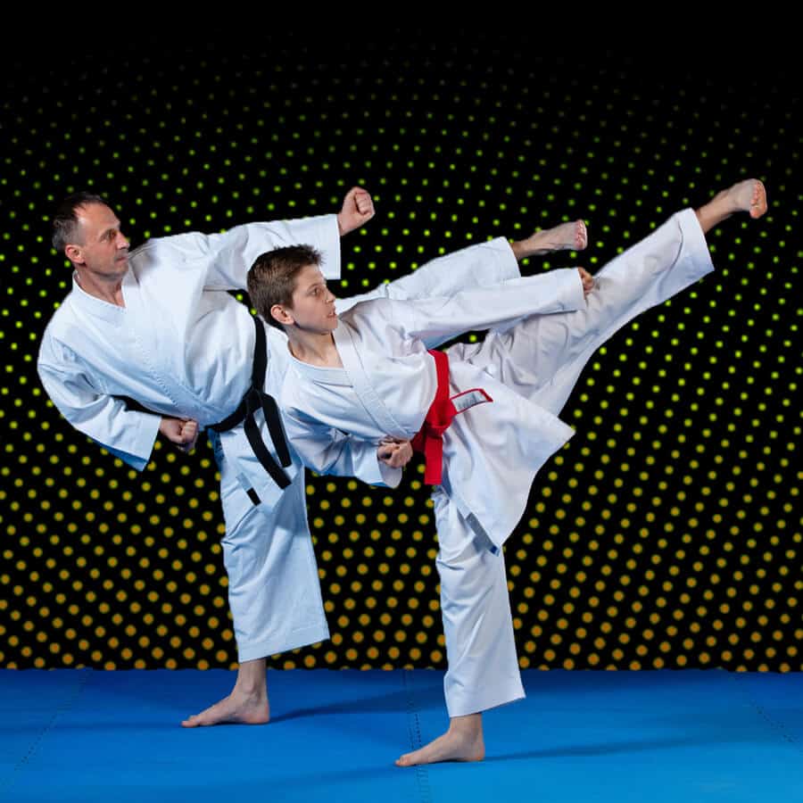 Martial Arts Lessons for Families in Frisco TX - Dad and Son High Kick